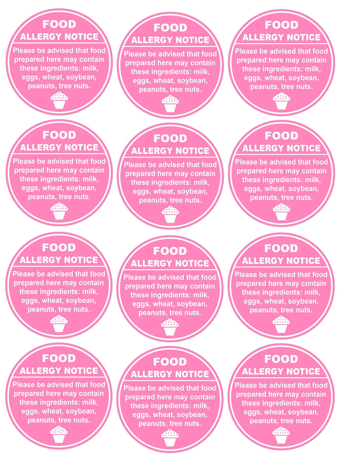 1.5inch 300pcs Pink Allergy Warning Sticker for Cake Shop,Restaurants