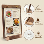 1 Pack Classy Sign Holder 8.5 x 11 with Slanted Wooden Base, Vertical Countertop Menu Display Stand for Coffee Shop, Bakery, Retail, Wedding 8.5x11, 1 Pack