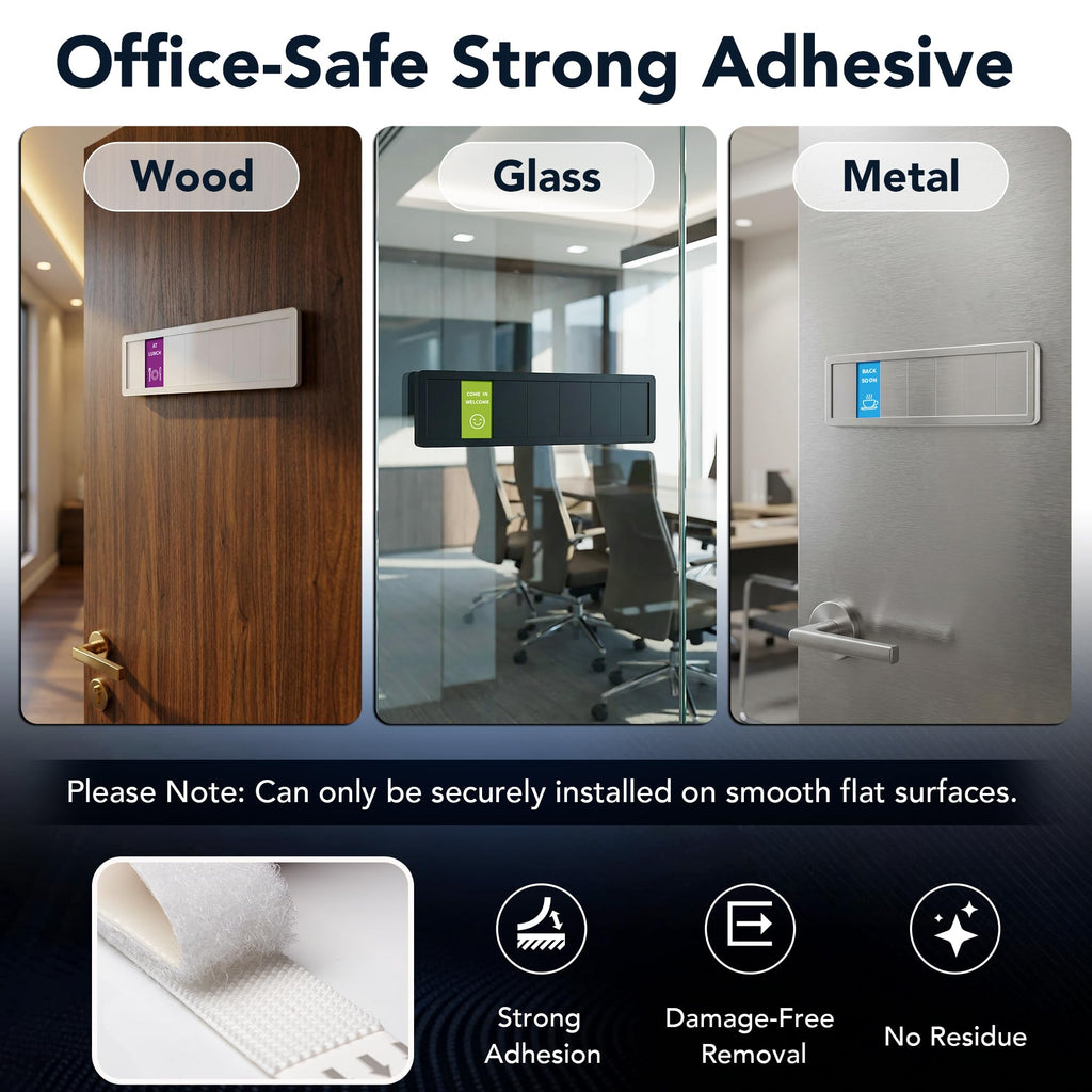 Office Door Sign with 7-Zone Sliding Design 13 Status Black