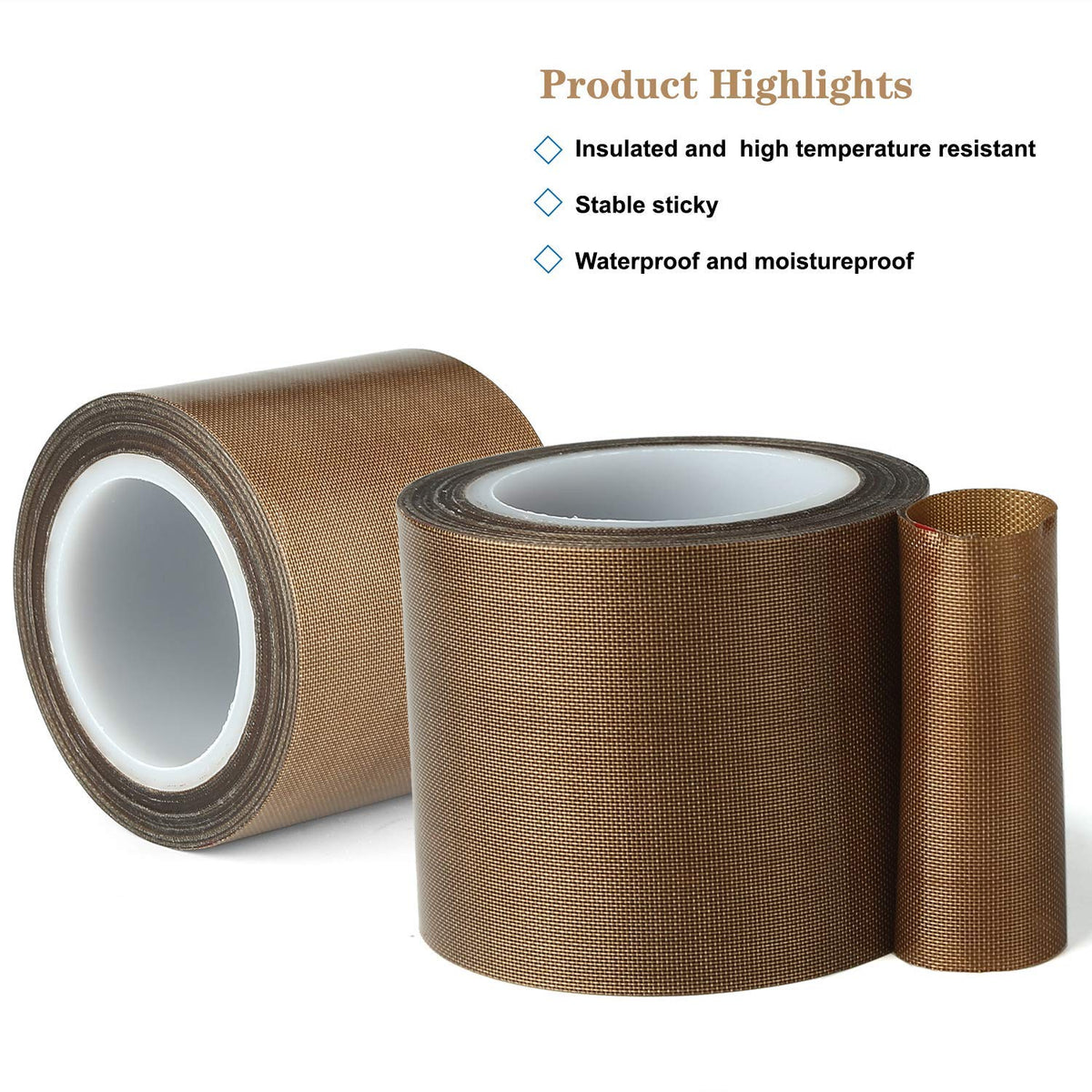4"" x10m PTFE Teflon Tape Nonstick 500℉ High-Temp Fiberglass Adhesive Tape, Brown