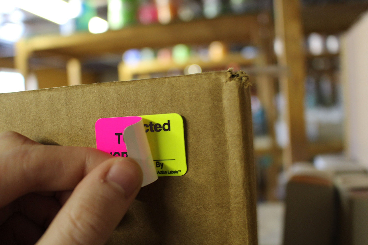 ChromaLabel 1 x 1.50 Inch Fluorescent Pink and Yellow Double Layer Quality Control Label, Imprinted: to Be Inspected, Inspected, 250 per Dispenser Box
