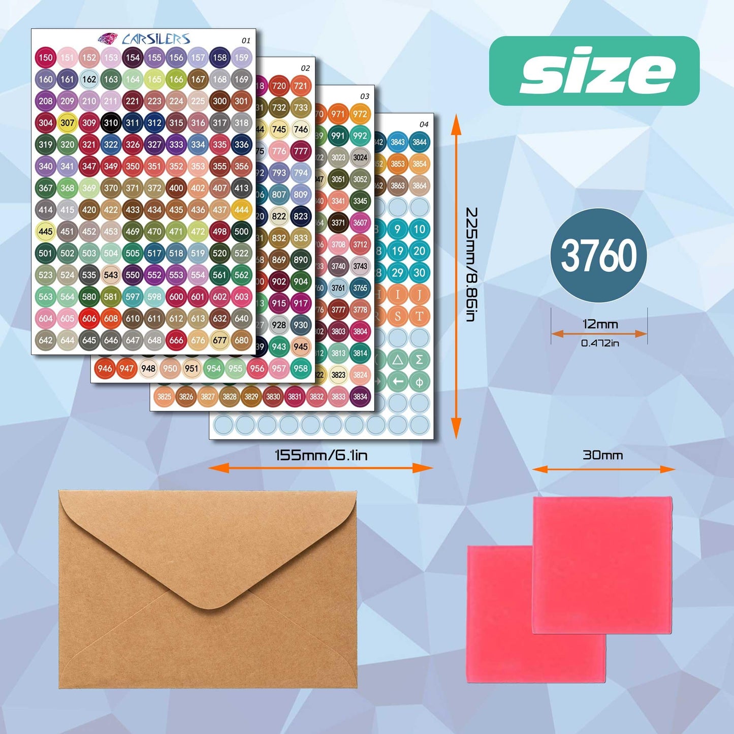 Carsilers Label Stickers for Diamond Art Storage Kits Boxes,576 Color Number Letters Symbols Stickers，Cross Stitch Supplies Diamond Painting Accessories with Blank Label and Wax，Round（1 Set） Round 1 Set