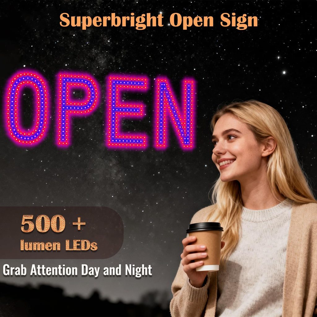 LED Open Signs for Business, exTopGoal 30"x10" Large Ultra Bright Open Sign with Remote Control, Dimmable Business Open Sign for Store Shop Storefront Window Door Wall- Red&Blue Red & Blue 30" x 10"