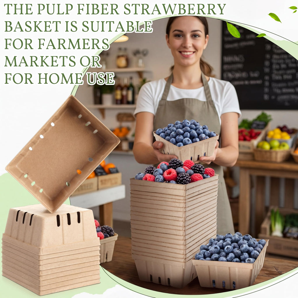 Reallnaive 20 Pack Natural Pulp Fiber Berry Baskets 3 Pint