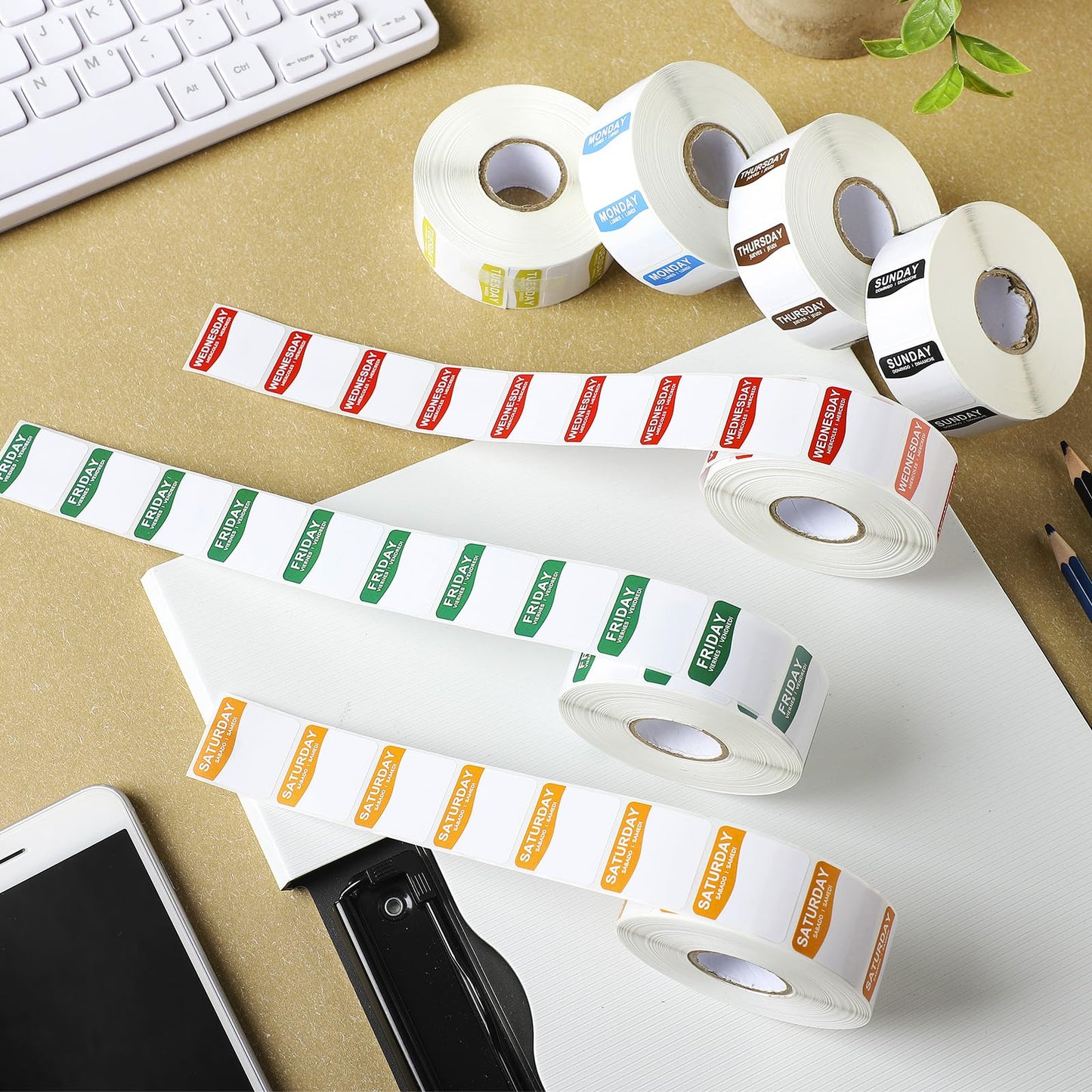 7000 Pcs Day of The Week Labels Food Labels Monday Through Sunday Management Inventory Stickers Removable Weekly Self Adhesive Date Dot Stickers for Restaurant Kitchen Containers (Square) Square