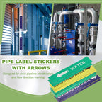 PATIKIL 36 Pcs Pipe Label Stickers with Arrows 1-3/5" x 8" HOT WATER Right-Pointing Arrow White on Green Background