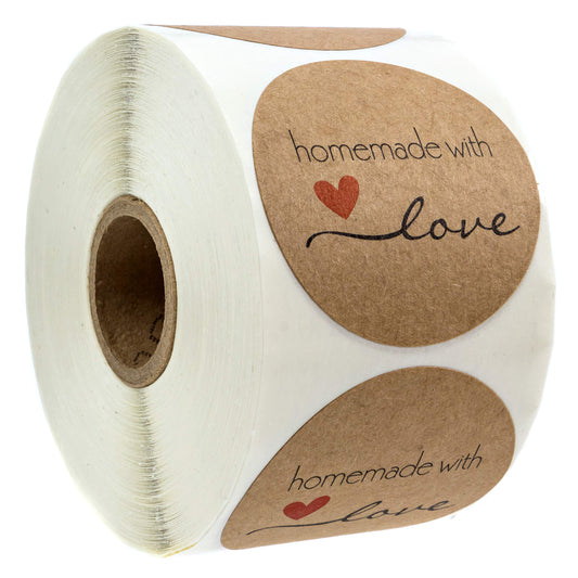2" Inch Round Natural Kraft Homemade with Love Stickers / 500 Labels per roll 500 Qty 2”