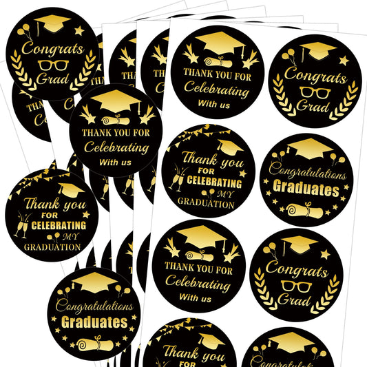 Graduation Stickers 2 inch Metallic Graduations Thank You Labels Class of 2025 Grad Stickers Hat Sealing for College High School Party Favors Envelopes Decor 84pcs (Color3) Color3