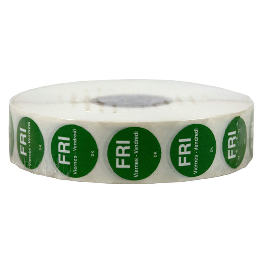 DayMark Safety Systems DuraMark IT110059 Day of The Week 3/4" Circle Permanent Label, Friday, Green,Roll of 2000