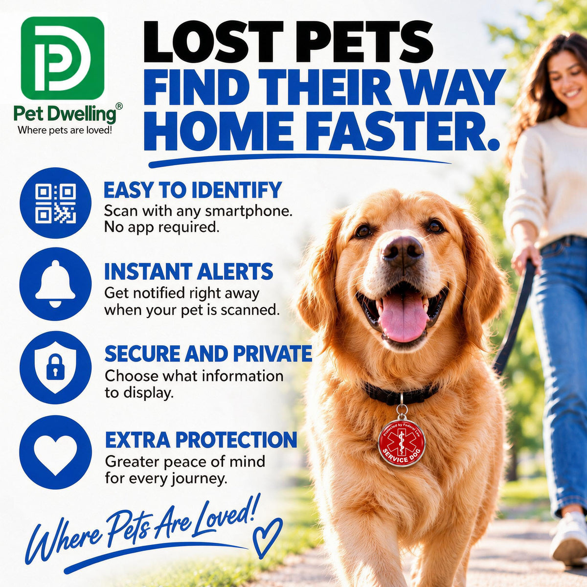 Pet Dwelling Service Dog Tag with QR Code & Medical Symbol Pink