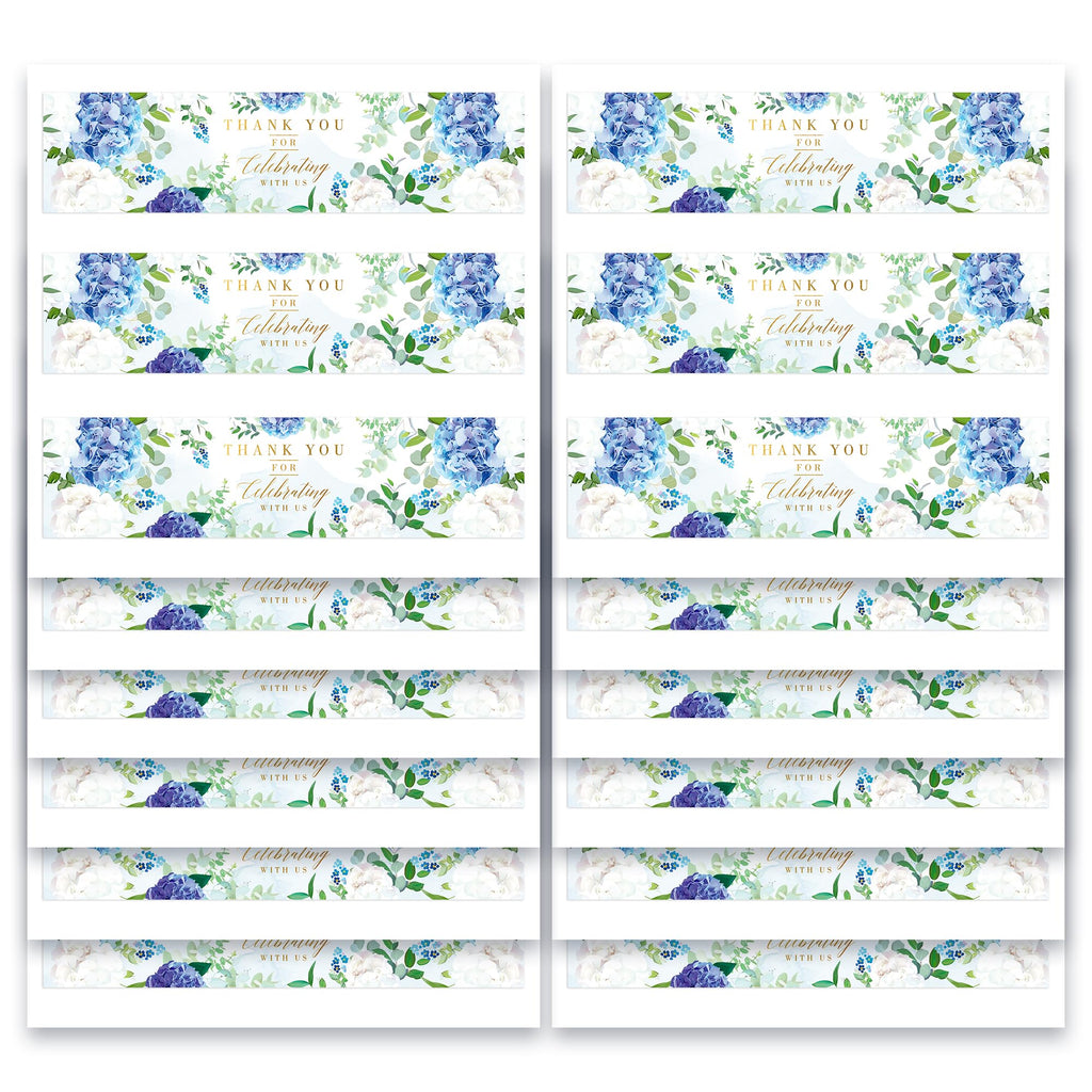 Mobiusea Creation Wedding Water Bottle Labels | Blue Floral Gold Foil | 50pcs Water Bottle Labels for Wedding, Bridal Shower, Birthday, Baby Shower and Party (Pack of 2) 1.97" x 8.27" (Pack of 2)
