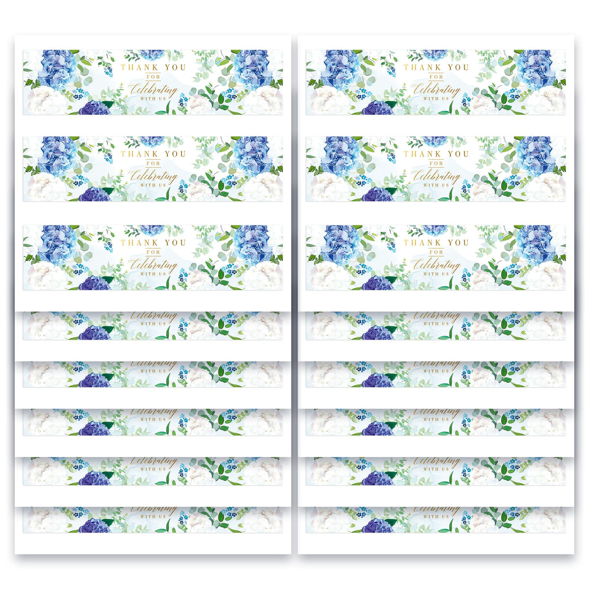 Mobiusea Creation Wedding Water Bottle Labels | Blue Floral Gold Foil | 50pcs Water Bottle Labels for Wedding, Bridal Shower, Birthday, Baby Shower and Party (Pack of 2) 1.97" x 8.27" (Pack of 2)