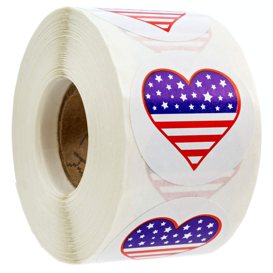 SBLABELS 500 American Flag Heart Design Stickers (Perforated) / 1.5" Circle 4th of July Stickers/Patriotic Stickers