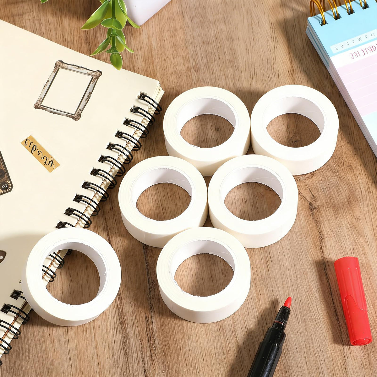 6 Rolls White Painters Tape, Masking Tape, White Washi Tapes Decorative Masking Tapes No Residue Easy Removal for Painting Wall Arts Scrapbooks DIY Crafts