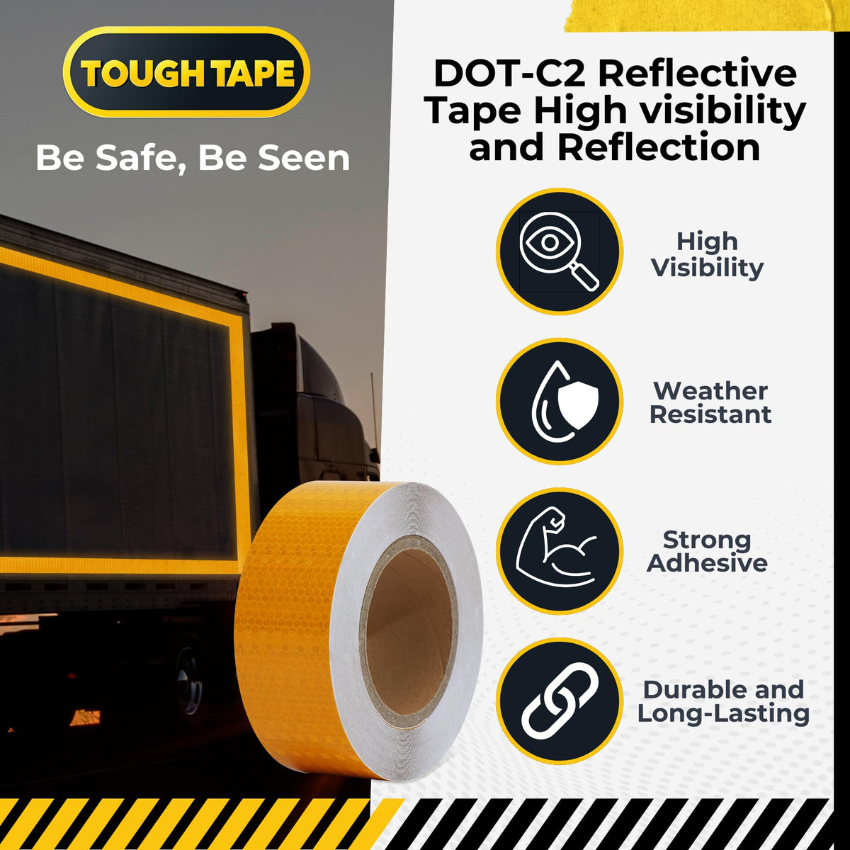 DOT C2 Reflective Tape 2IN x 100 FT - Safety ReflectOutdoor Waterproof Conspicuity Tape - Orange Reflector Tape for Trailers, Vehicles, Boats - Strong Reflective Safety for Caution Warning Signs