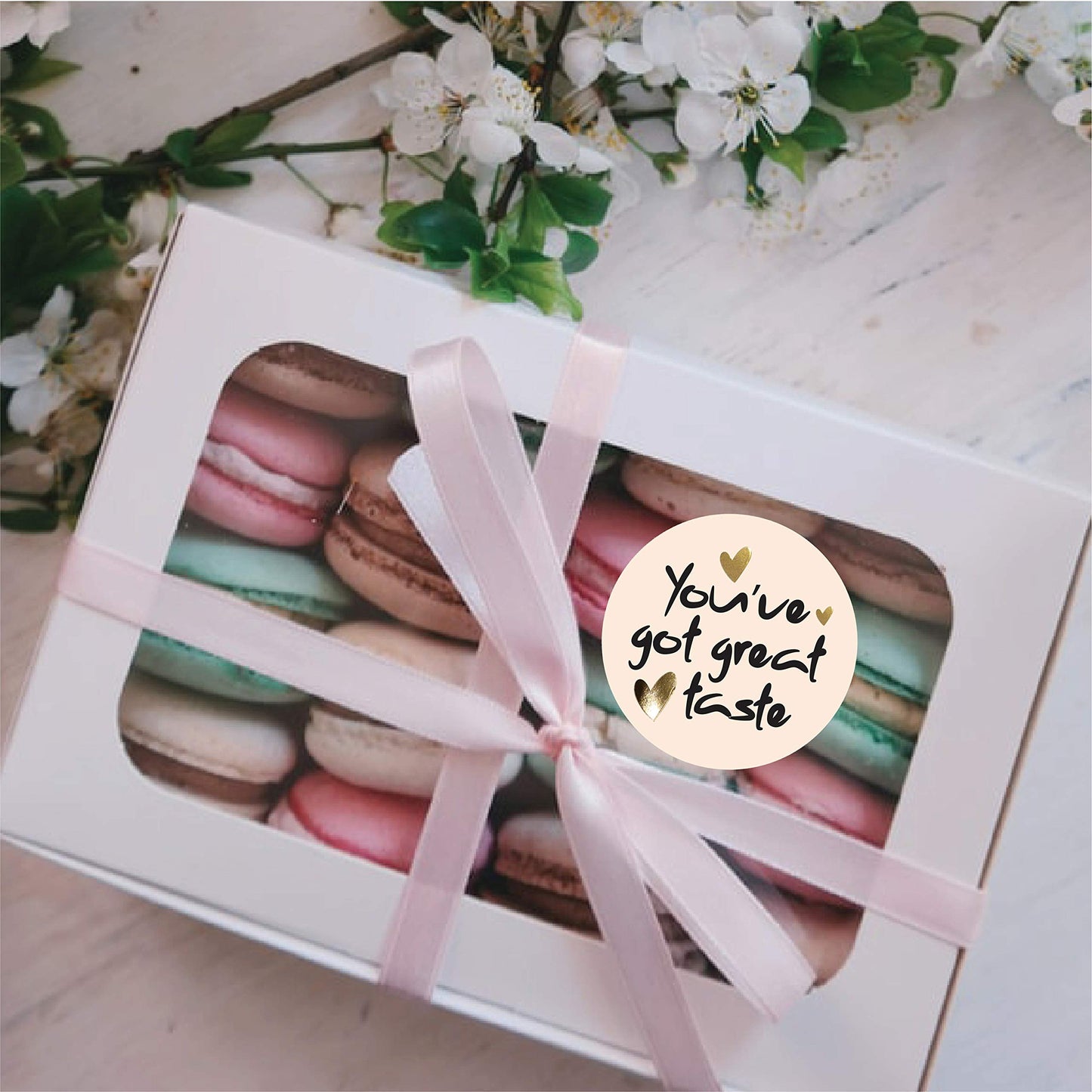 easykart labels 300 You've Got Great Taste Sticker Labels | Pastel Pink with Gold Foil Heart Design | 2" Inch Round | Highly Recommended for Small Business Owners and Online Sellers