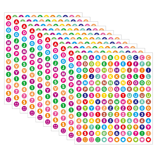 1680 Pieces 0.5 Inch Circle-Backed Letter Stickers, 10 Sheets Alphabet and Number Stickers with Cute Designs, Vinyl Stickers for DIY Cards, Item Labeling, Bullet Journaling, Scrapbooking - Colorful