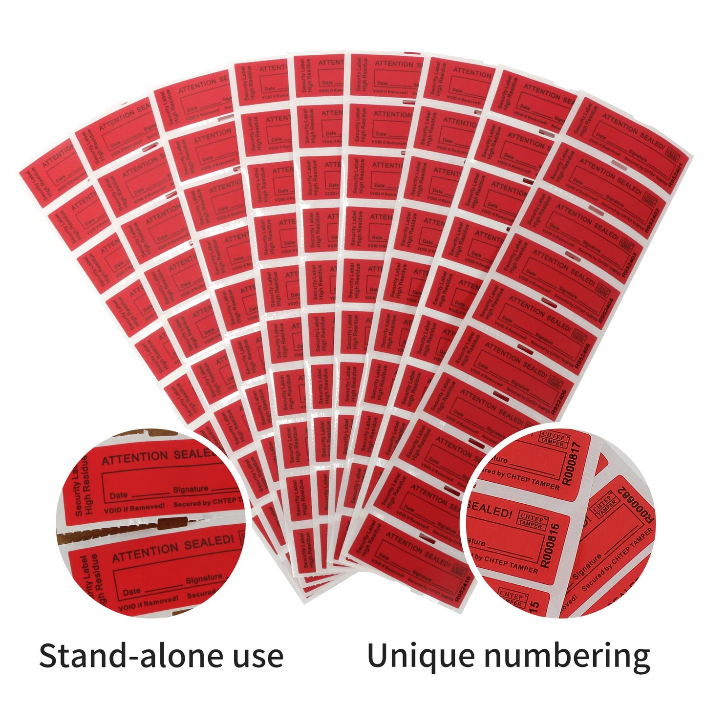 ChtepTamper 100 Pieces Total Transfer Tamper-Evident Stickers Security Labels Great for Goods Shipping,Exchange of Agency Files, Privacy Protection or More(Serial Number 0.8 * 2.4inches Red) 0.8 * 2.4inch