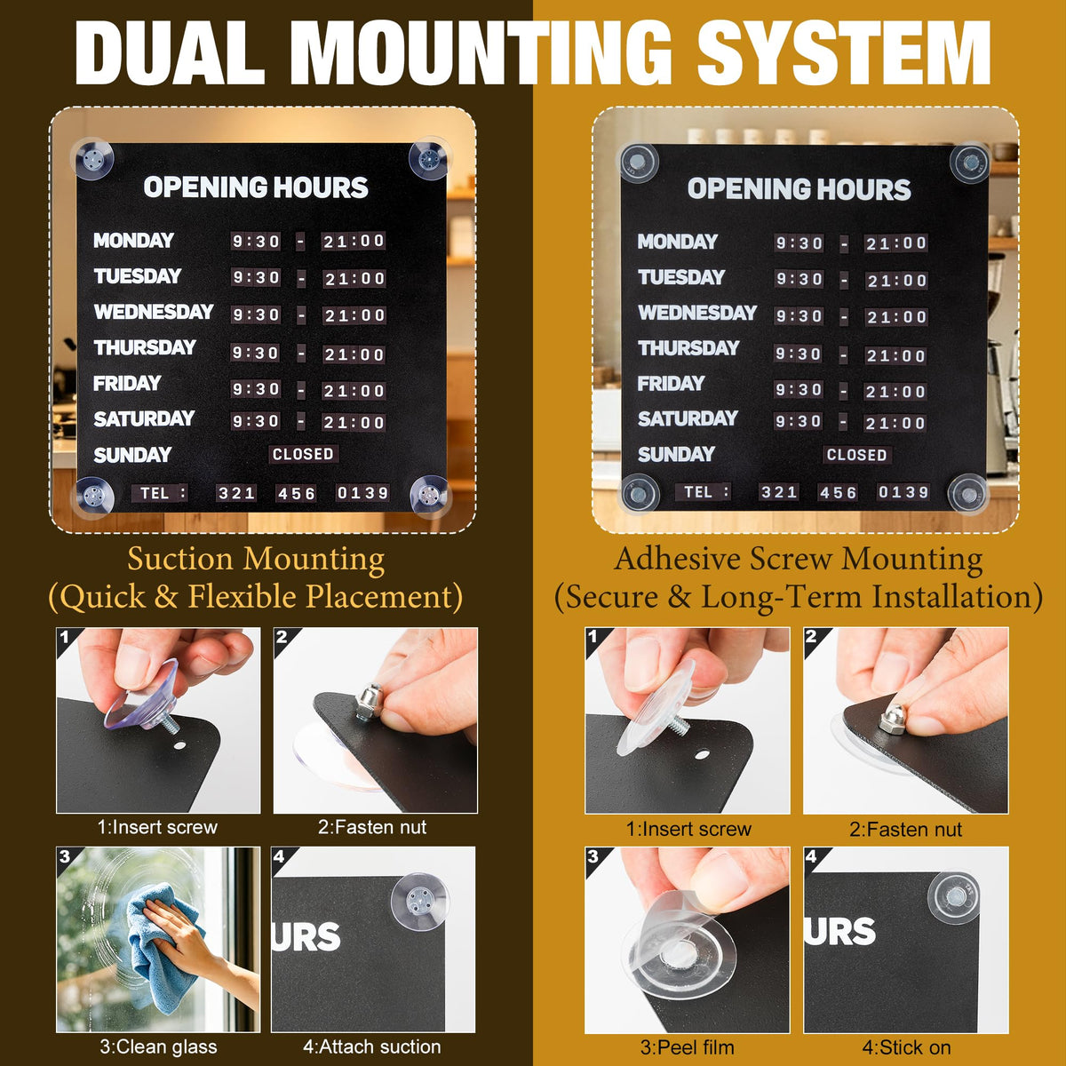 Magnetic Business Hours Sign for Glass Doors,Store Opening Hours Board Reusable Changeable Open Closed Schedule Sign with 2 Magnetic Number for Shop Cafe Salon Office BLACK-Business
