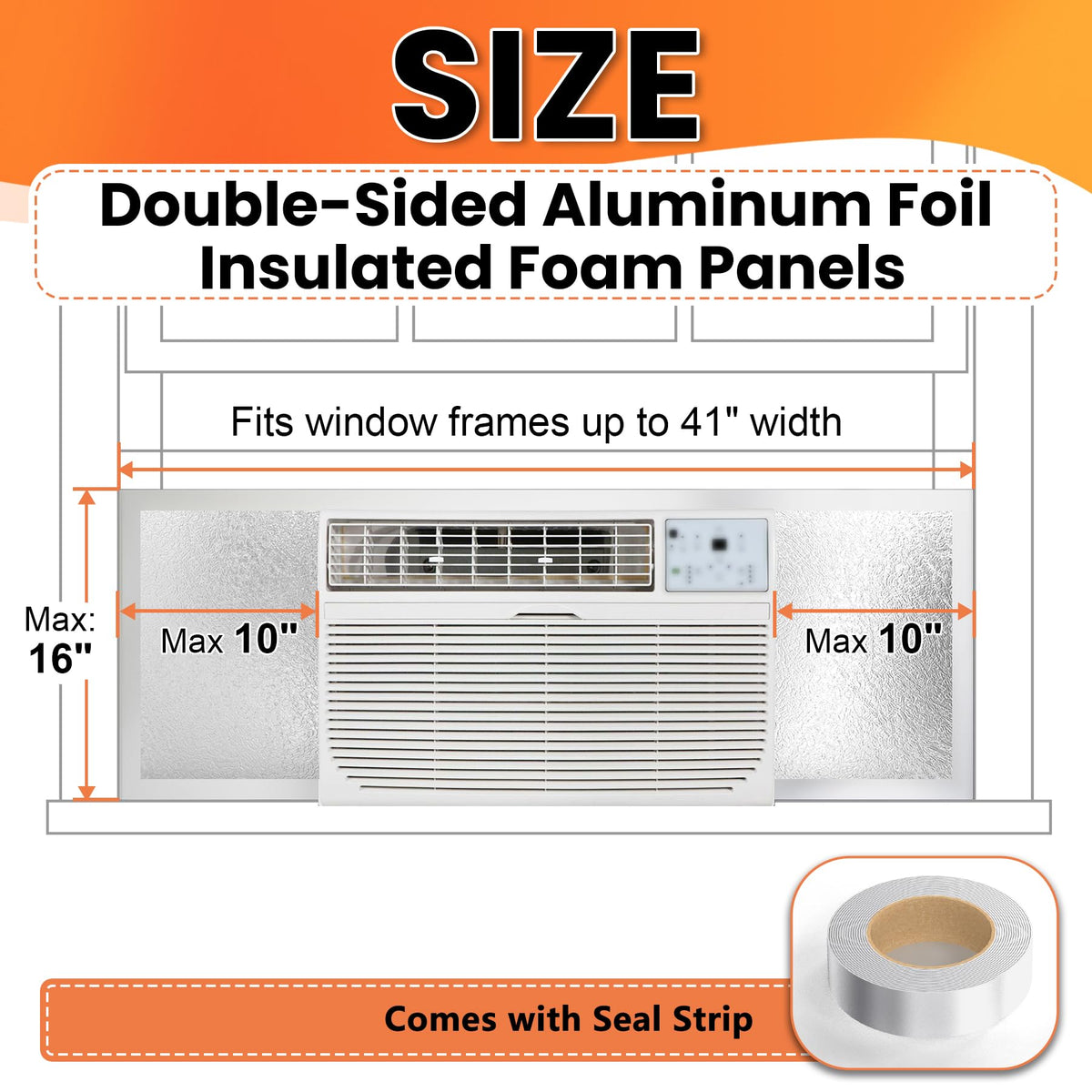 GCGOODS Window Air Conditioner Insulated Foam Panels with Double-Sided Aluminum Foil, Indoor & Outdoor Surround Insulation Side Panel with Top Seal Tape for Window AC Unit, Reflected Light & Heat