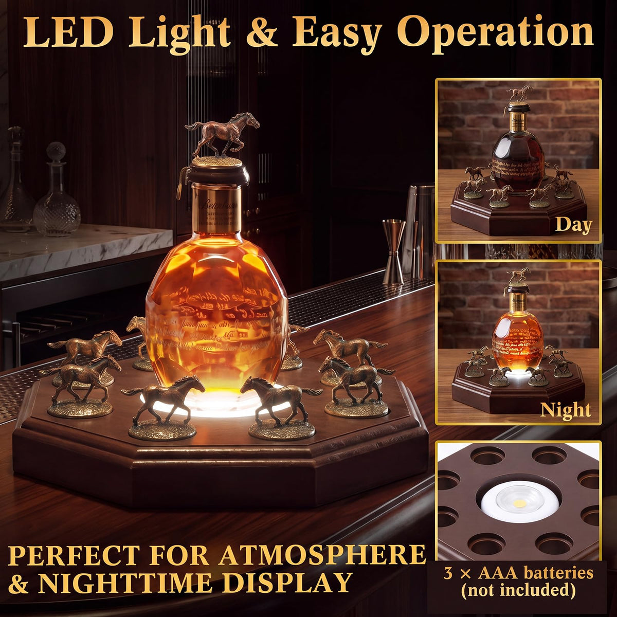 Hushee Bourbon Stopper Display with LED Light, Fit 8 Horse Only Holder