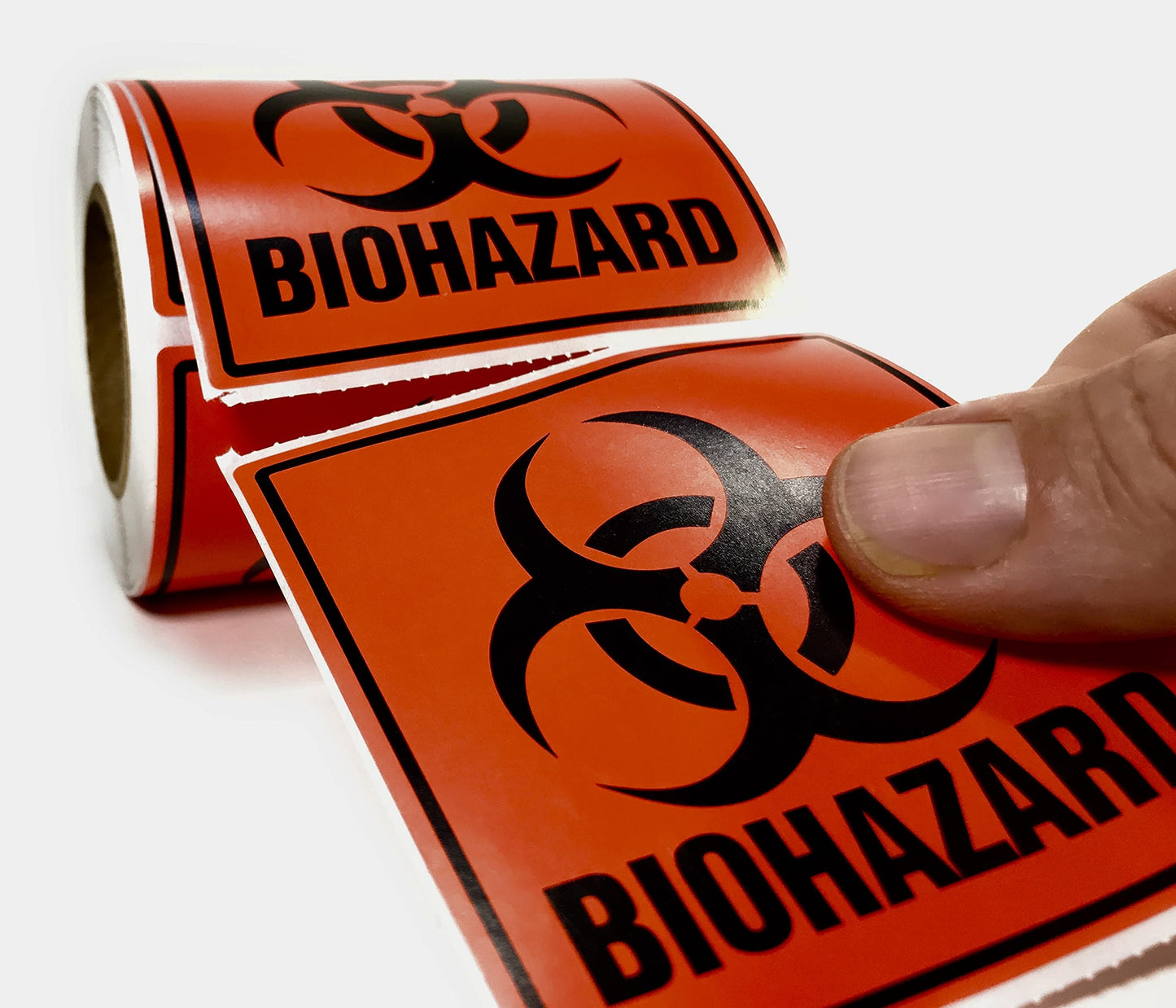 Biohazard 3" x 3" Perforated Labels/Stickers 250 Count Roll. Fluorescent Red-Orange Hazmat Warning. Industrial, Medical and Hospital Safety Decal