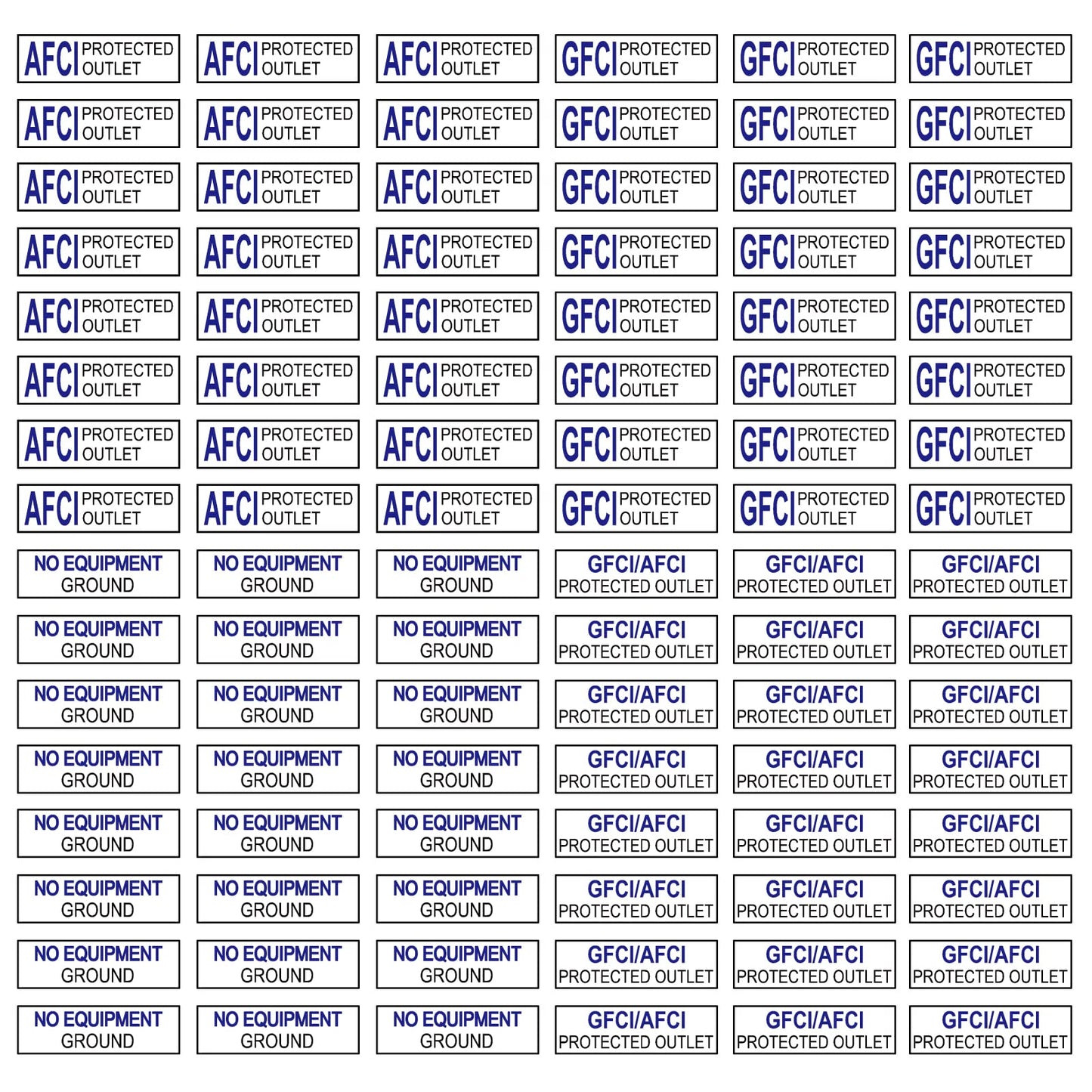 GFCI AFCI Protected Outlet Receptacle Plates Label Sticker Decal No Equipment Ground Blue Print On Clear remarking (96pcs 0.27" x 0.95")