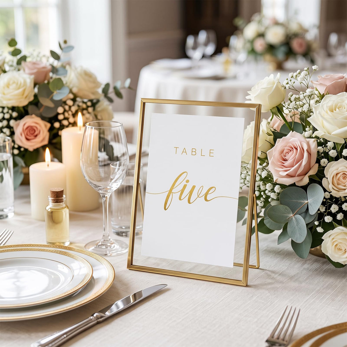Elegant Gold Wedding Table Numbers 1-20 with Head Table, White Art Paper