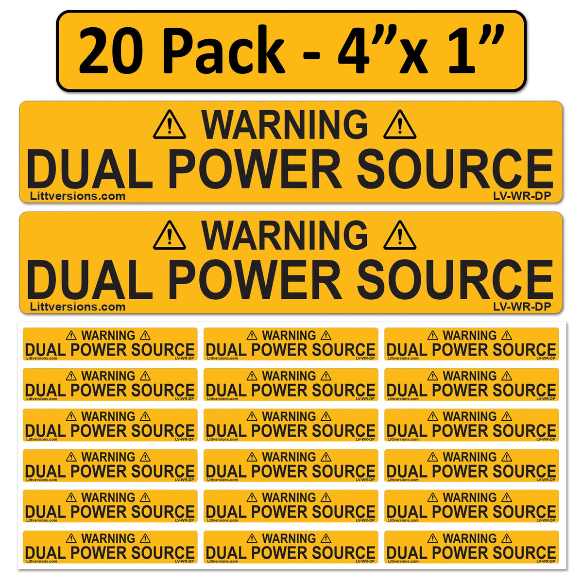 20 Pack 4"x1" Warning Dual Power Source Laminated Label Sign Sticker Vinyl Heavy Duty Pressure Sensitive Waterproof 20 Pack