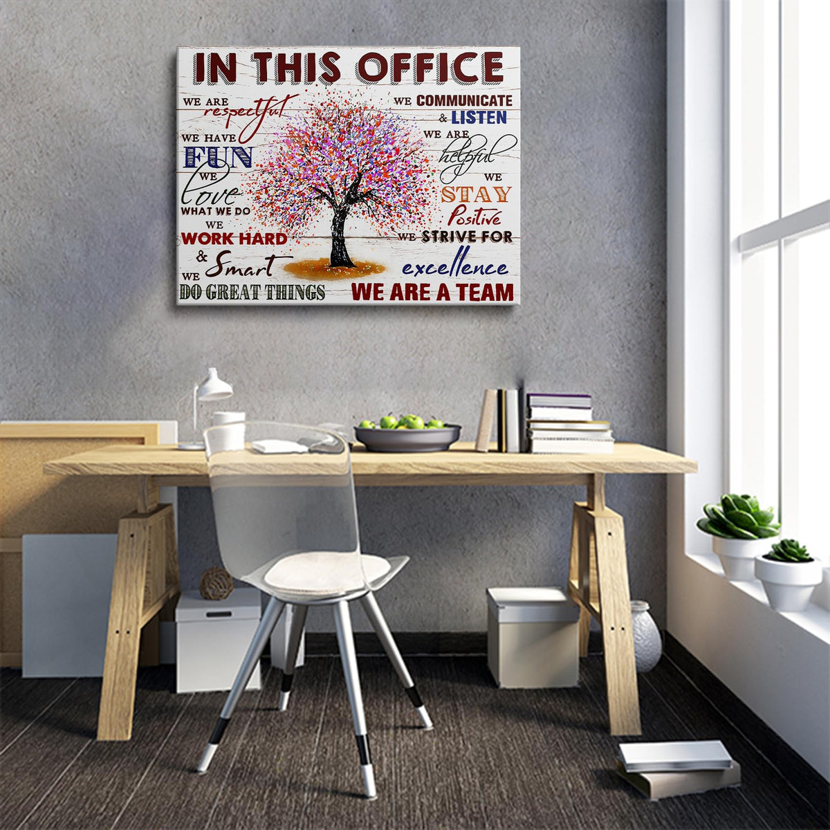 HDXUFJQ Office Inspirational Wall Art In This Office Canvas Wall Decor Team Rules Motivation Positive Quotes Pictures Prints Teamwork Painting for Home Office Ready to hang(12"x16") In this office (white) 16"L x 12"W