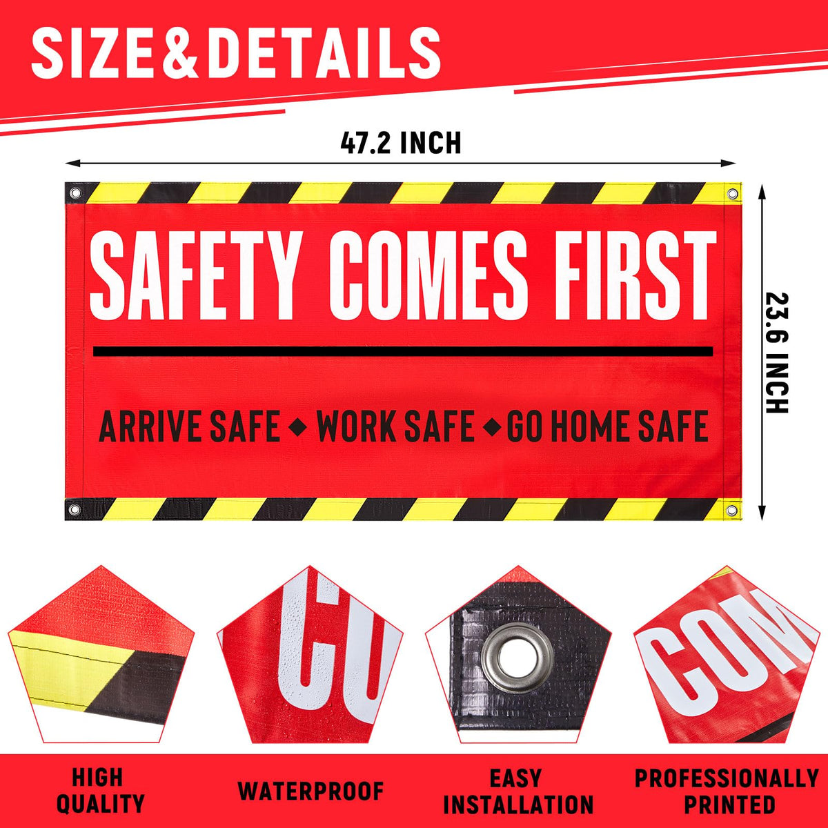 Peryiter 1 Pcs 4 x 2 ft Safety First Banner Vinyl Sign for Workplace