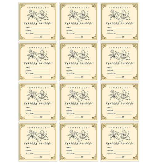 12PCS Vanilla Extract Labels - Homemade Vanilla Stickers for Handcrafted Bottles, Vintage Labels for 2oz,4oz,8oz,16oz Bottles (2.5inch,Square)