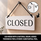 Open Closed Business Sign – Double Sided Real Ash Wood Hanging Open Sign for Storefront Door or Window - White Minimalist We Are Open Sign - 10 x 4 Inch
