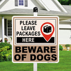 Brimar Leave Packages Here Beware of Dogs Yard Sign 10" with Aluminum Stake