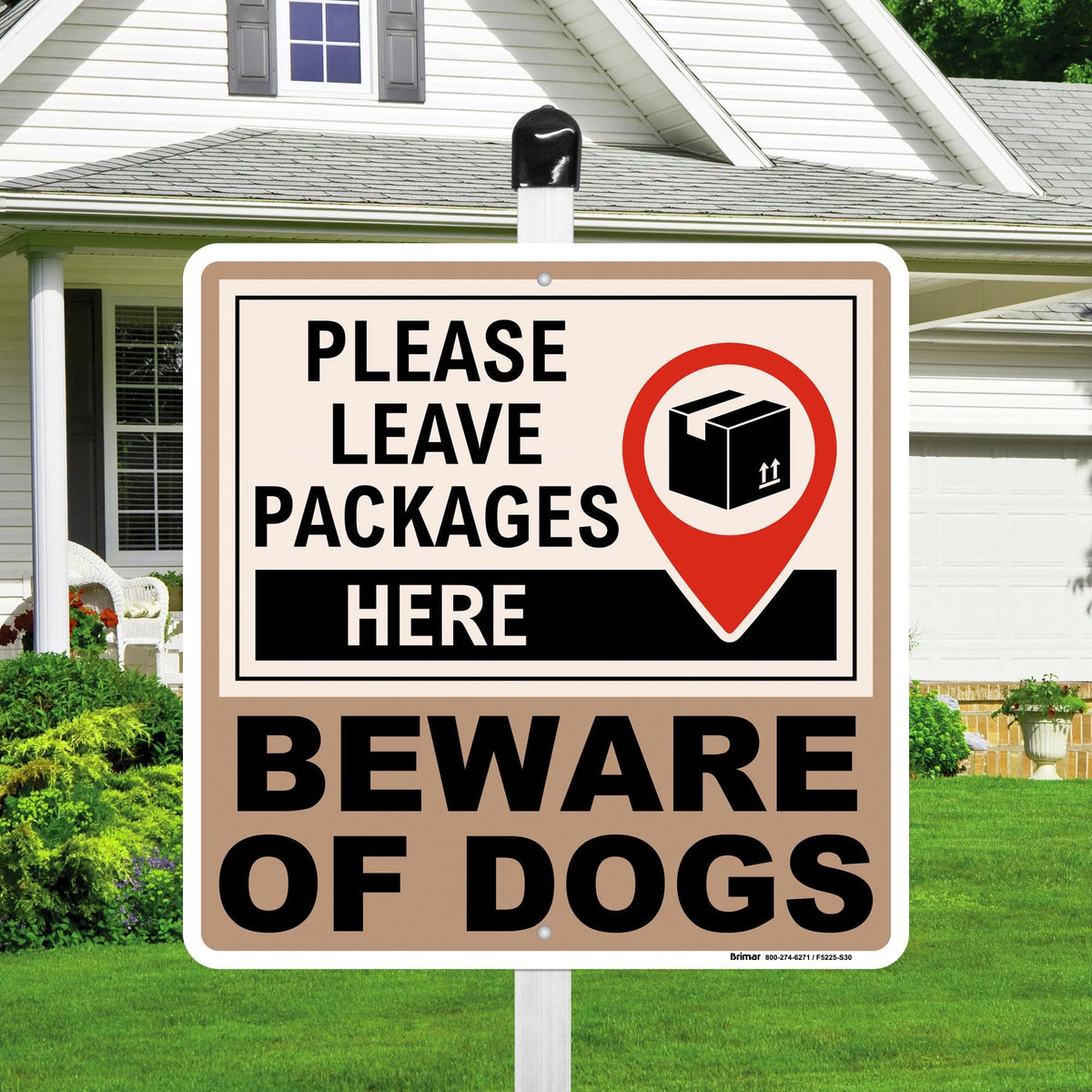 Brimar Leave Packages Here Beware of Dogs Yard Sign 10" with Aluminum Stake