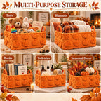 2 Pack Pumpkin Storage Baskets, 14x10'' Fall with Handles Orange-Pumpkin