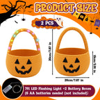 2Pcs Halloween Trick or Treat Basket with LED String Lights - Orange Orange+light