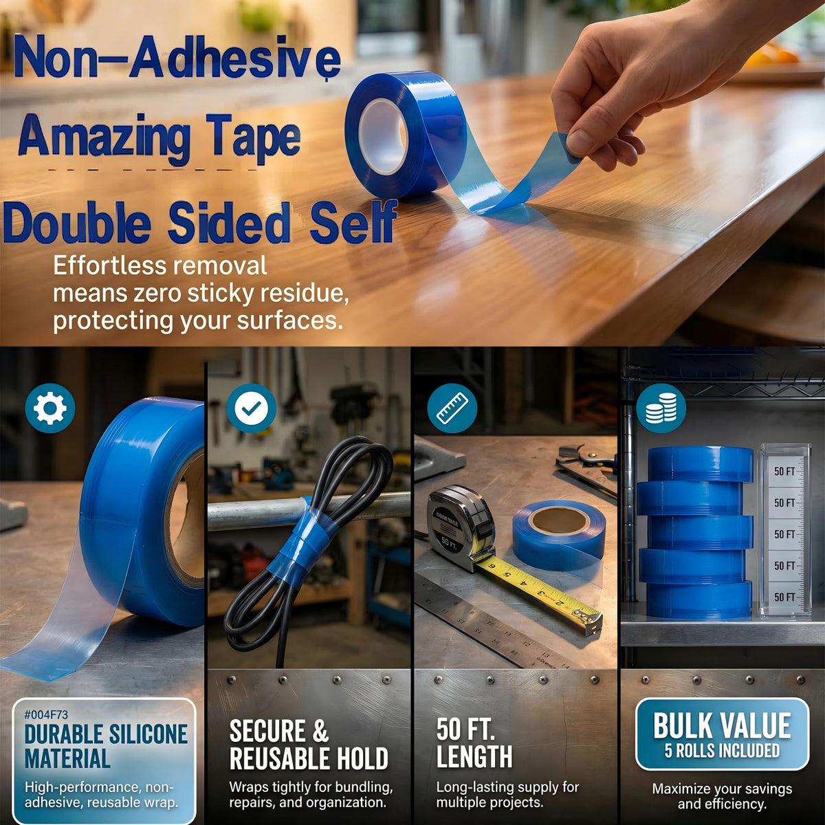 5 Pack Self-Fusing Silicone Amazing Tape (250FT Total), Heavy Duty Emergency Repair Wrap – Waterproof, Leak Proof, Non-Adhesive & No Residue – for Pipe, Hose, Electrical & Automotive, Home DIY 5