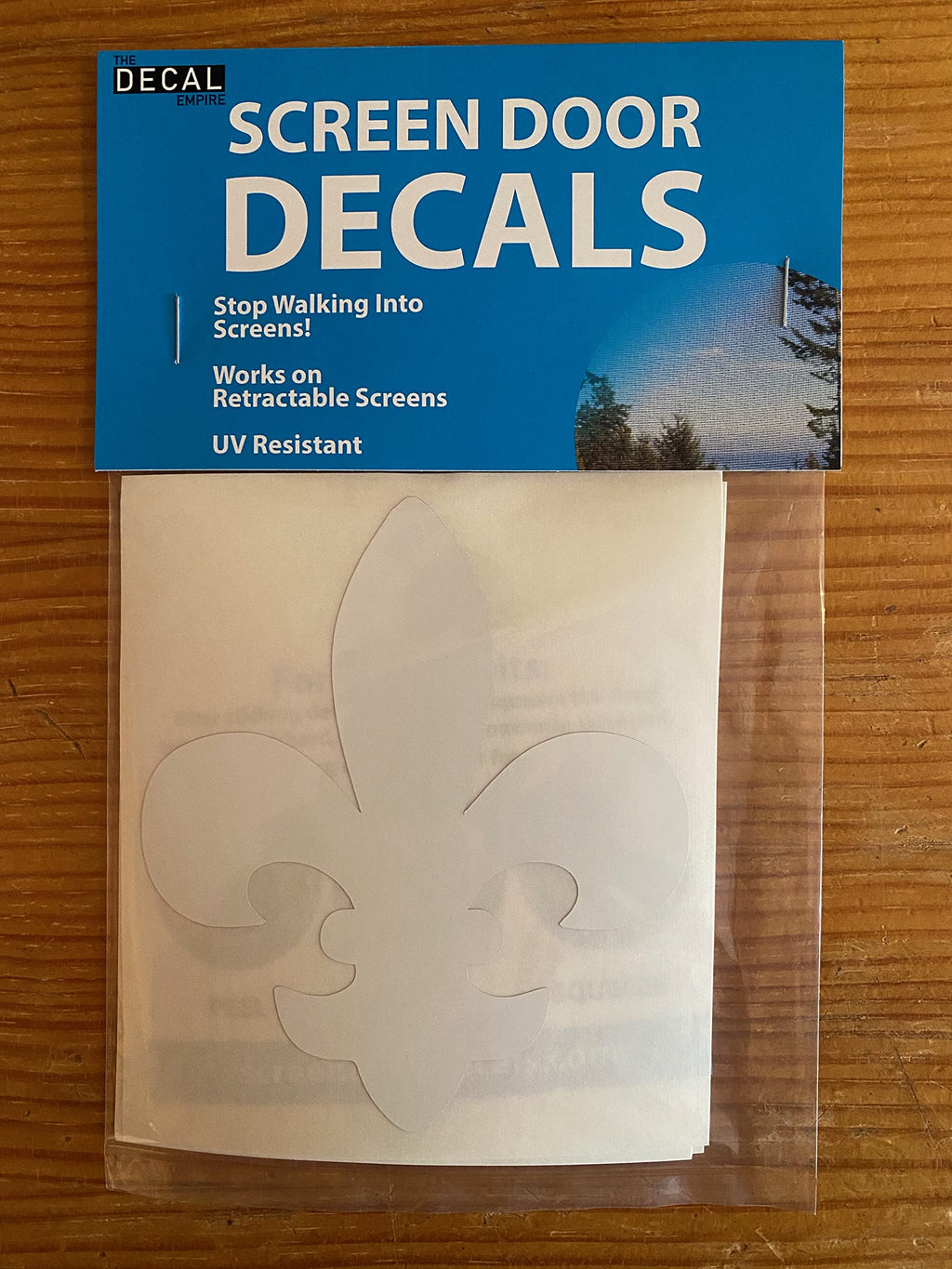 Retractable Screen Door Decals - 5 per Package - Keep Children Safe - Alert Birds, Dogs, Kids - Warn, Protect, Window Safety - Fleur De Lis (White) White