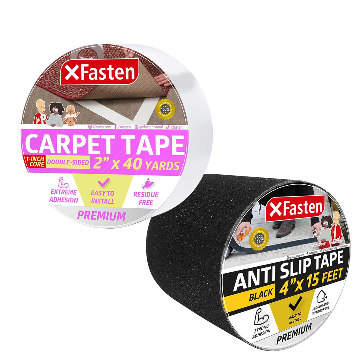 XFasten Season’s Greeting’s Starter Pack Gifts for Mom: Double Sided Carpet Tape 2 Inch x 40 Yards Bundle with Black Anti Slip Tape 4 Inch x 15 Feet
