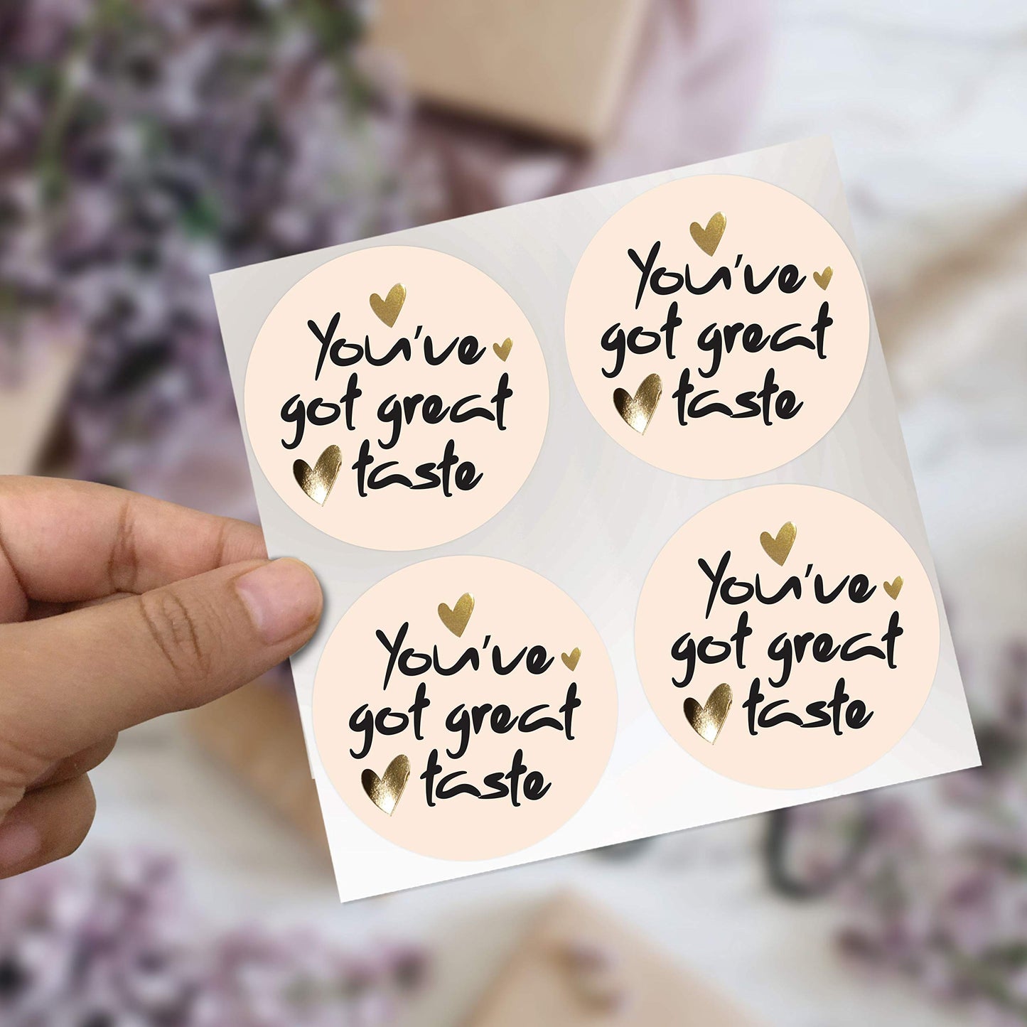 easykart labels 300 You've Got Great Taste Sticker Labels | Pastel Pink with Gold Foil Heart Design | 2" Inch Round | Highly Recommended for Small Business Owners and Online Sellers