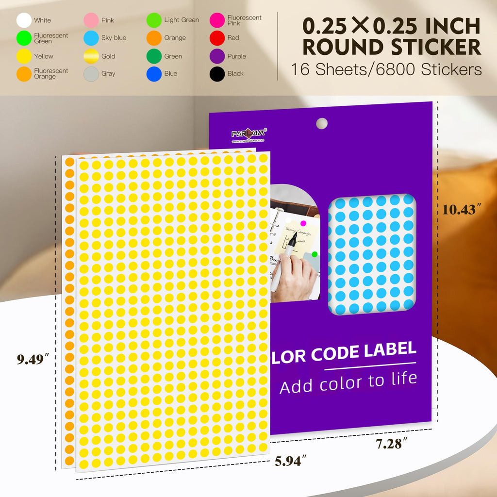 1/4" Round Color-Code Dot Sticker,Color Coding Circle Label (Multicolor) 16 Colors 0.25 X 0.25 inch