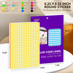 1/4" Round Color-Code Dot Sticker,Color Coding Circle Label (Multicolor) 16 Colors 0.25 X 0.25 inch