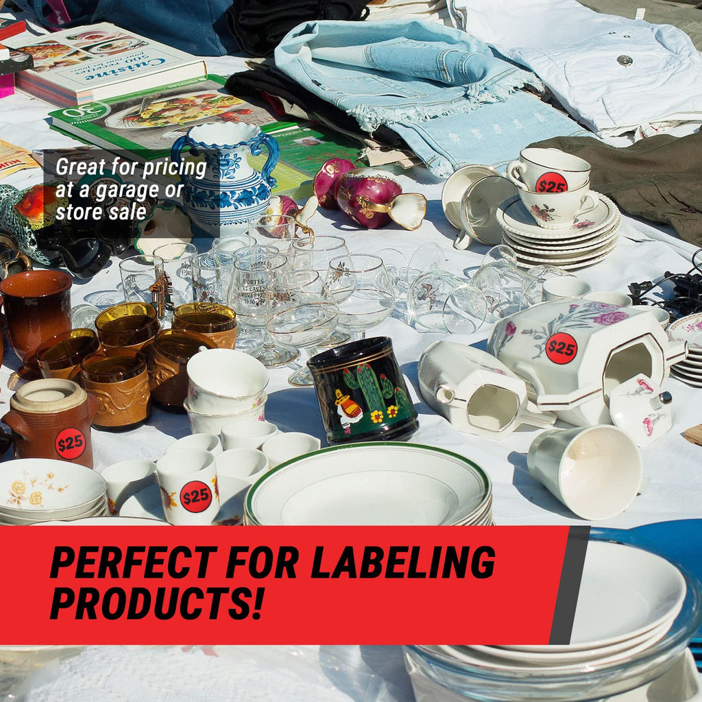 25 Dollar Price Stickers (2 inch, Red, Circle Dot - 300 Labels) 25 Dollar Stickers for Garage Sales, Yard Sales, or Retail Stores 1 Roll $25 / Red
