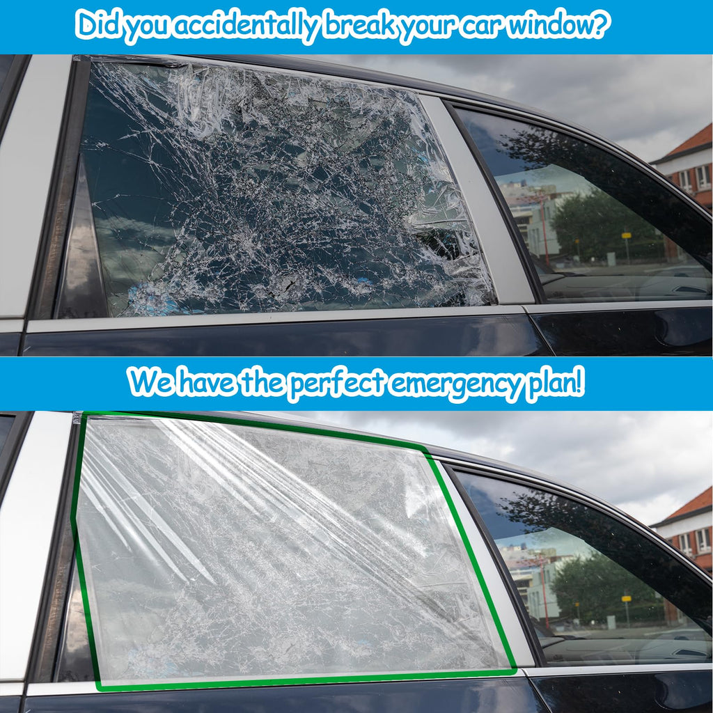 Pangda 31.5 x 47.24 inches Broken Window Cover with Nano Double-Sided Tape, Pre-Cut Transparent PVC Car Window Covering Film, Temporary Car Glass Fix Kit for Broken Glass Replacement Protection