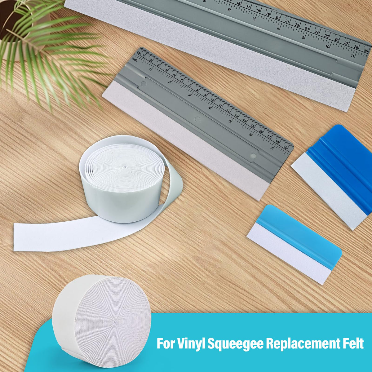 Gomake Adhesive Felt Tape Vinyl Squeegee Buffer White Self-Adhesive Soft Fiber Felt Roll for Vinyl Squeegee Replacement and Protecting Furniture Hard Surfaces DIY Adhesive-196.9 inch Length