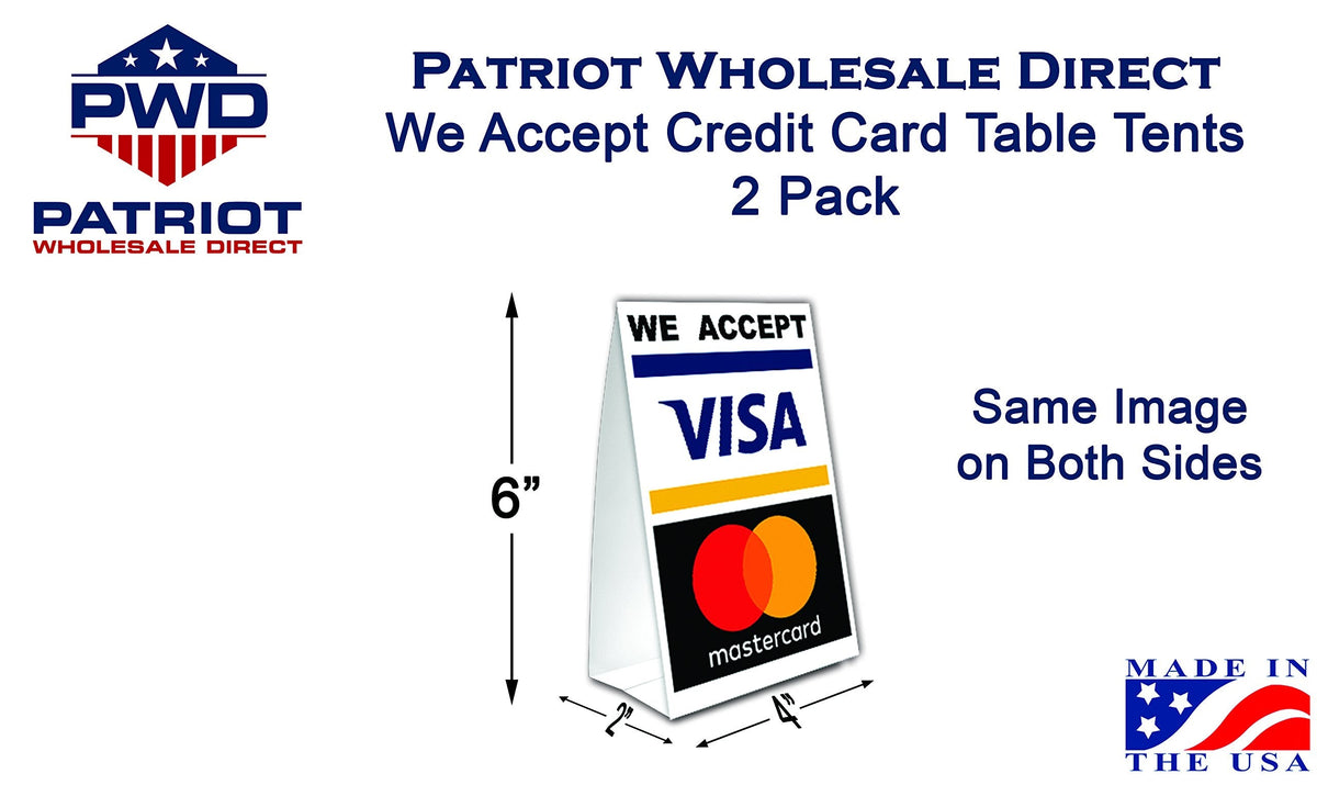We Accept Credit Cards Table Tent with UV Coating - MasterCard and Visa - 2 Pack
