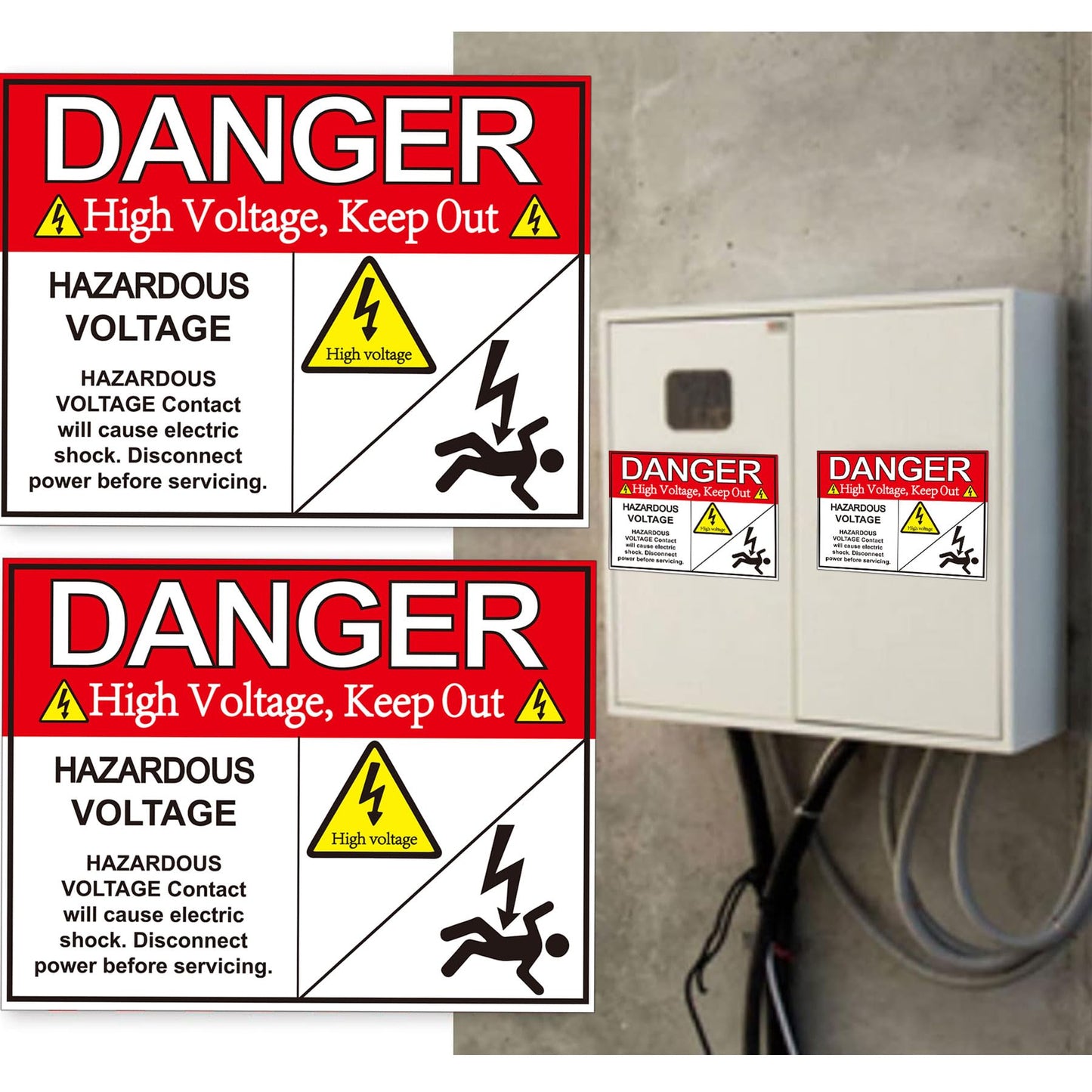 Hazardous Voltage Safety Warning Sticker 3" X 4" Danger Voltage Warnings Keep Out Label Decal Vinyl Adhesive High Voltages Electrical Safety Warning Sign Sticker for Battery Bank in-Wall Safe 8 Pack Red 3 x 4 Inch