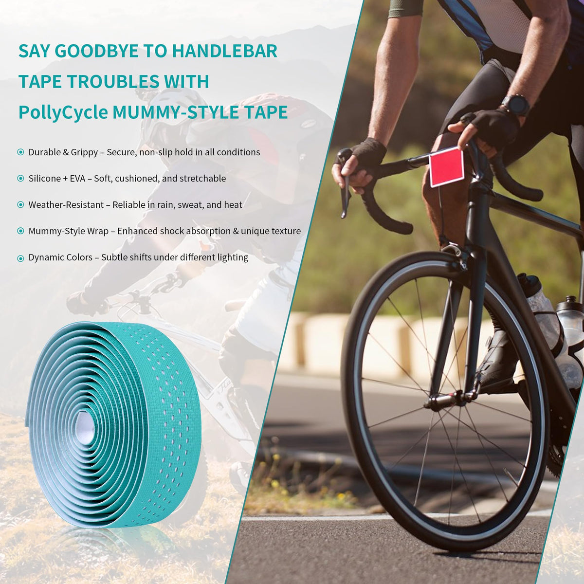 Non-Slip Stain-Resistant Bike Handlebar Tape – Shock Absorbing Silicone & EVA, Breathable Durable Grip for Road & Mountain Bikes (Bianchi Green-White, Set of 2) Bianchi Green-White