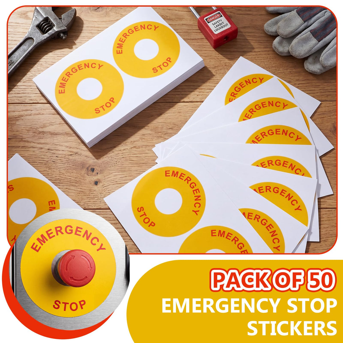 Dunzoom 50 Pcs Emergency Stop Warning Stickers Bulk, Self-Adhesive